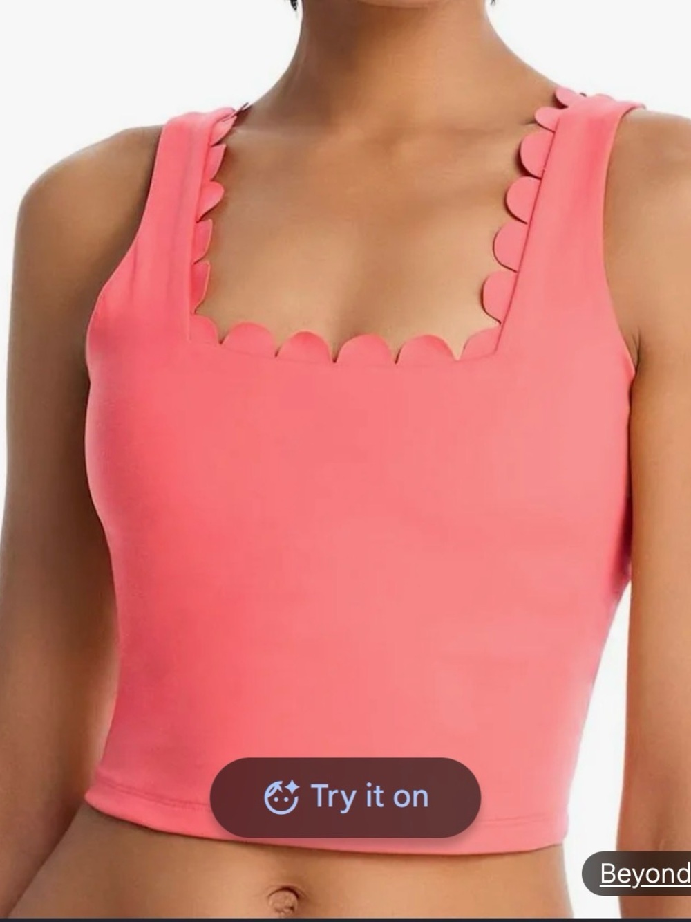 Scalloped Square Neck Coral Crop Built in Bra Tank